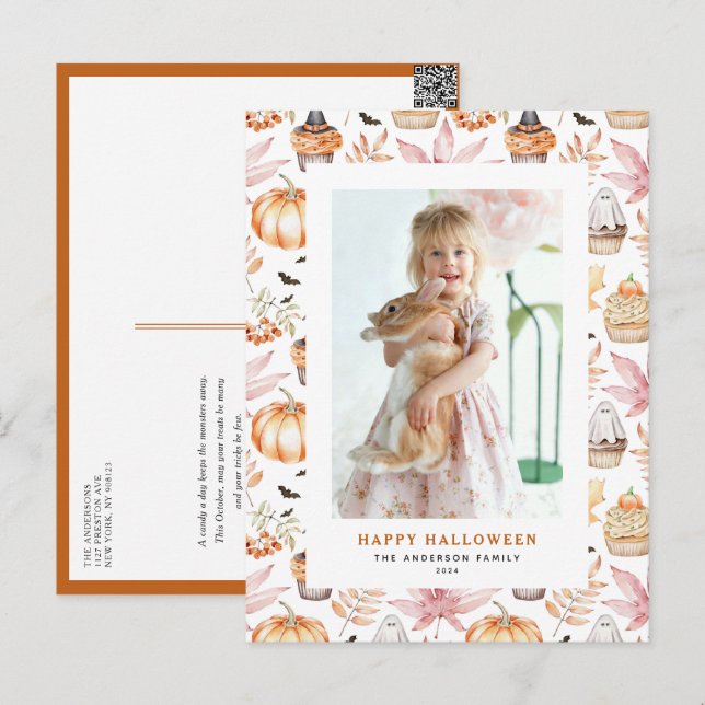 Cute Pastel Spooky Cupcakes Happy Halloween Photo Holiday Postcard (Front/Back)