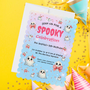 Cute Pastel Spooky Ghost Kids Birthday Invitation