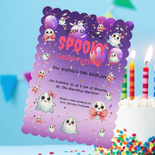 Cute Pastel Spooky Ghost Kids Birthday Invitation