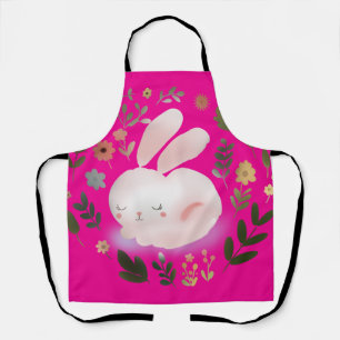 Cute Pastel Spring Bunny Floral Wreath Nursery Art Apron