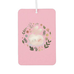 Cute Pastel Spring Bunny Floral Wreath Nursery Art Car Air Freshener