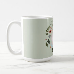 Cute Pastel Spring Bunny Floral Wreath Nursery Art Coffee Mug