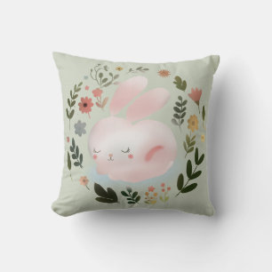 Cute Pastel Spring Bunny Floral Wreath Nursery Art Cushion