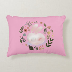 Cute Pastel Spring Bunny Floral Wreath Nursery Art Decorative Cushion