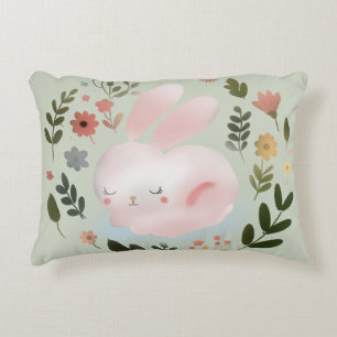 Cute Pastel Spring Bunny Floral Wreath Nursery Art Decorative Cushion