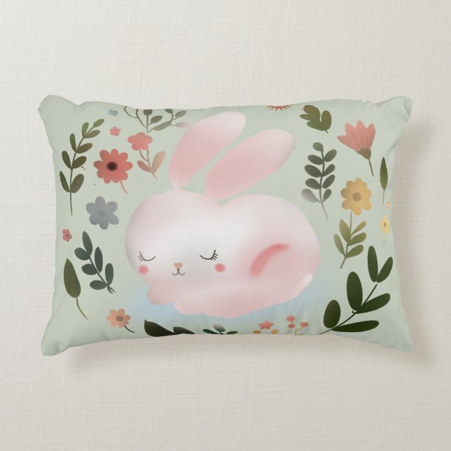 Cute Pastel Spring Bunny Floral Wreath Nursery Art Decorative Cushion (Front)