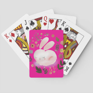Cute Pastel Spring Bunny Floral Wreath Nursery Art Playing Cards