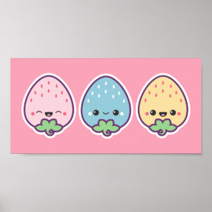 Cute Pastel Strawberries Poster