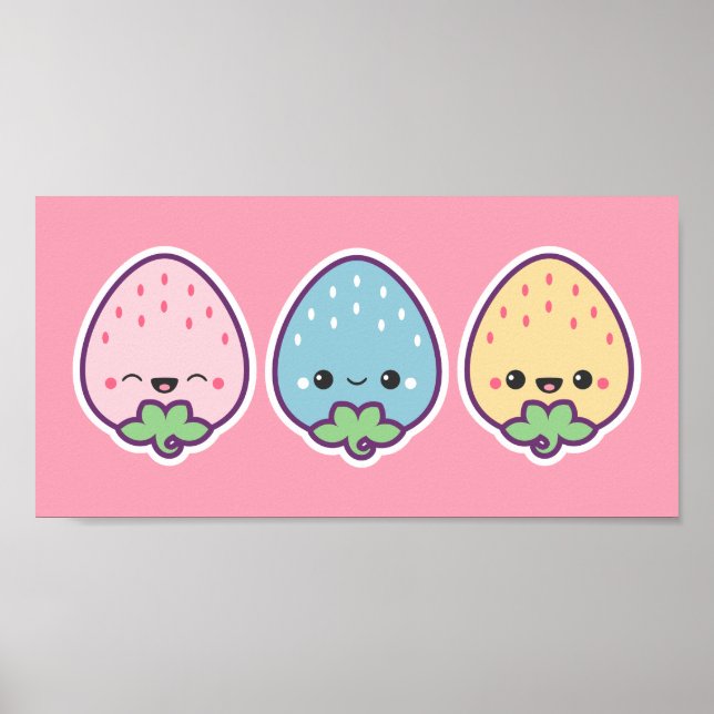 Cute Pastel Strawberries Poster (Front)