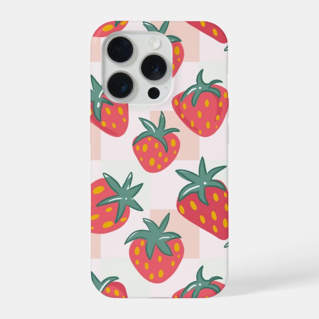 Cute Pastel Strawberry Pattern – Soft Gingham  iPhone Case (Back)