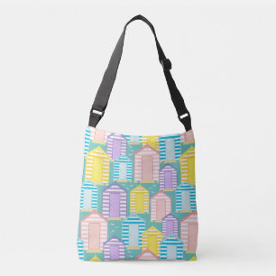 Cute Pastel Striped Beach Hut Patterned Crossbody Bag