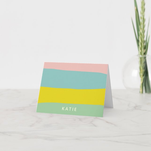 Cute Pastel Stripes Personalised Stationery Name Note Card (Front)