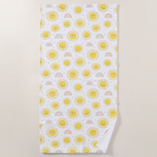 Cute pastel sunshines, rainbows and hearts beach towel