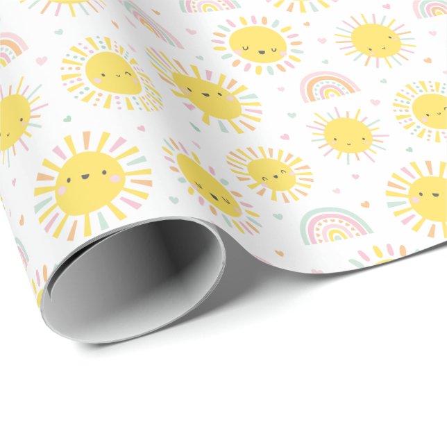 Cute pastel sunshines, rainbows and hearts wrapping paper (Roll Corner)