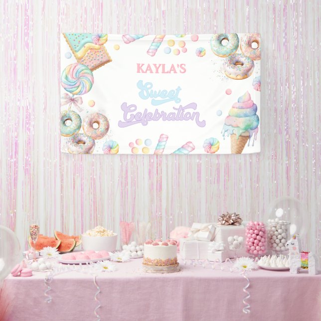 Cute Pastel Sweet Candyland Lollipop Girl Birthday Banner (Party)