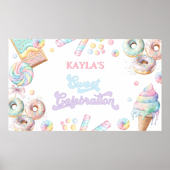 Cute Pastel Sweet Candyland Lollipop Girl Birthday Poster (Front)