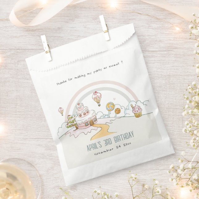 Cute Pastel Sweet Time Candy Land Kids Birthday Favour Bags (Clipped)
