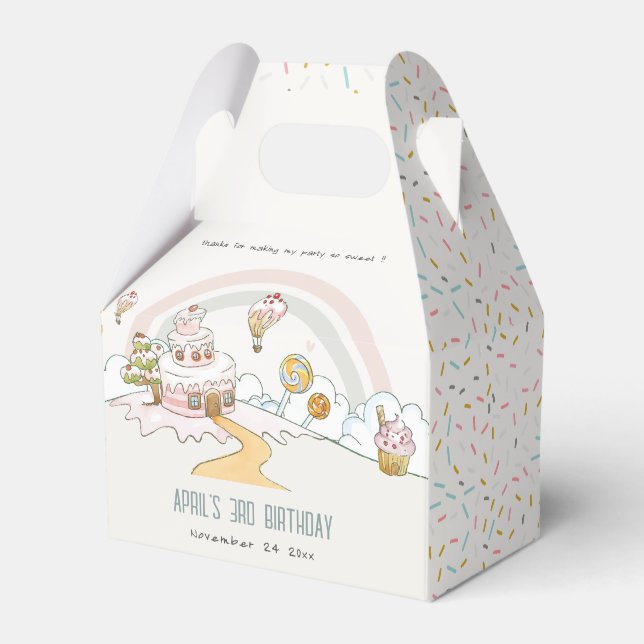 Cute Pastel Sweet Time Candy Land Kids Birthday Favour Box (Front Side)