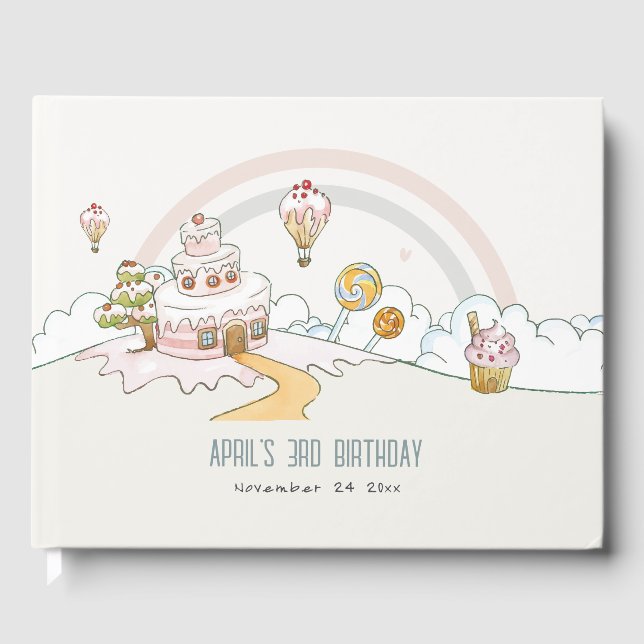Cute Pastel Sweet Time Candy Land Kids Birthday Guest Book (Front)