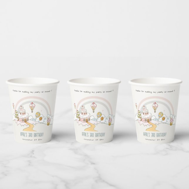 Cute Pastel Sweet Time Candy Land Kids Birthday Paper Cups (Multi)