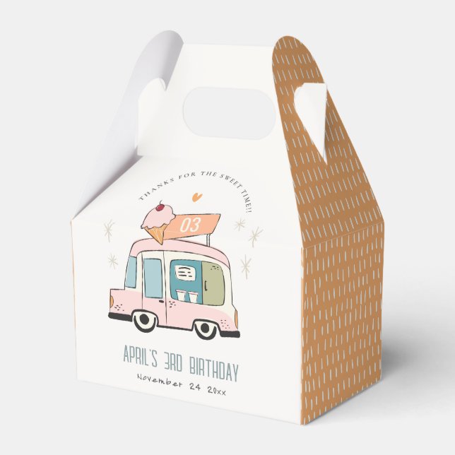 Cute Pastel Sweet Time Ice Cream Truck Birthday Favour Box (Front Side)