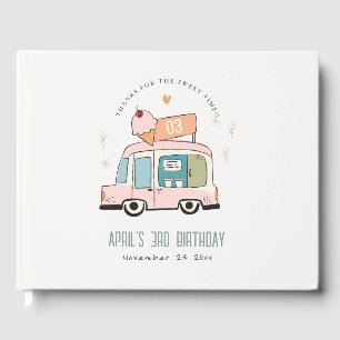 Cute Pastel Sweet Time Ice Cream Truck Birthday Guest Book
