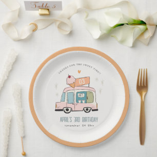 Cute Pastel Sweet Time Ice Cream Truck Birthday Na Paper Plate