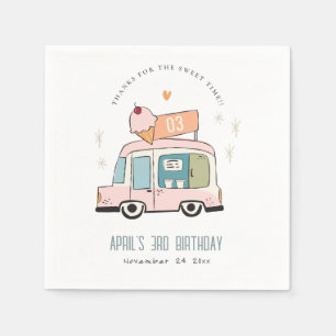 Cute Pastel Sweet Time Ice Cream Truck Birthday Napkin