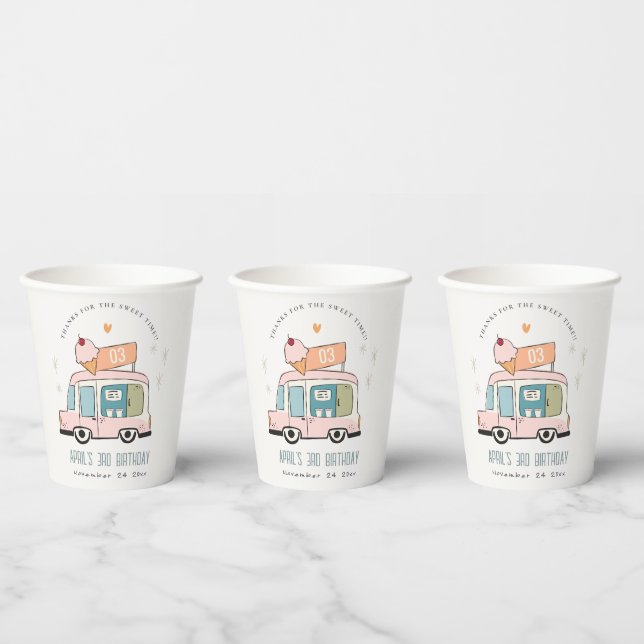 Cute Pastel Sweet Time Ice Cream Truck Birthday Paper Cups (Multi)