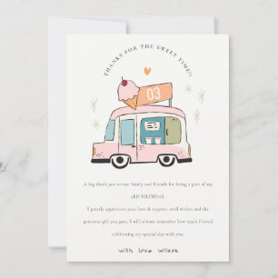 Cute Pastel Sweet Time Ice Cream Truck Birthday Thank You Card