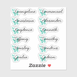 Cute Pastel Teal Butterflies Guest List 12 Names 