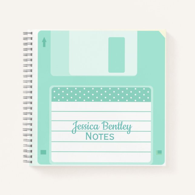Cute Pastel Teal Floppy Disc Custom Notebook (Front)