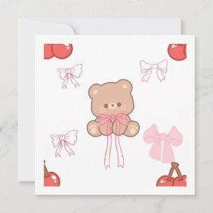 Cute Pastel Teddy Bear Pink Bow Dreamy Aesthetic Invitation
