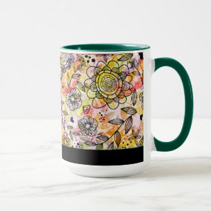Cute Pastel Tones Floral Design Doodle Style Mug