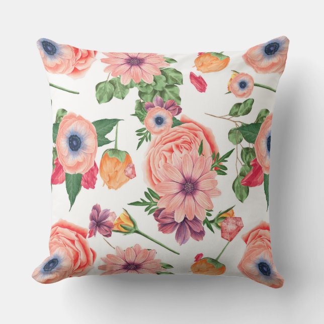 Cute Pastel Tones Flowers Cushion (Front)