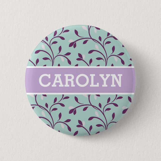 Cute pastel turquoise floral pattern monogram 6 cm round badge (Front)