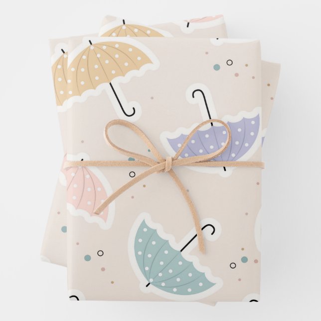 Cute Pastel Umbrella Pattern Wrapping Paper Sheet (In situ)