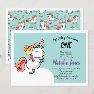 Cute pastel unicorn 1st birthday invitation