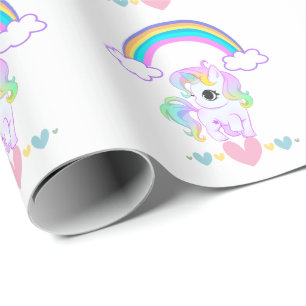 Cute pastel unicorn and rainbow design wrapping pa wrapping paper