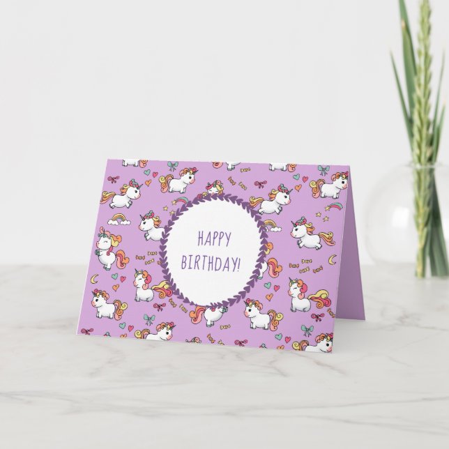 Cute pastel unicorn pattern birthday card (Front)