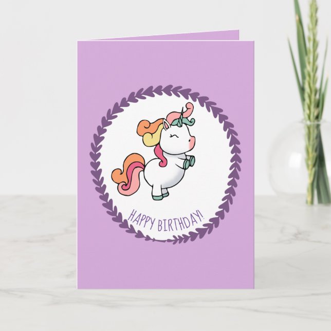 Cute pastel unicorn pattern birthday card (Front)