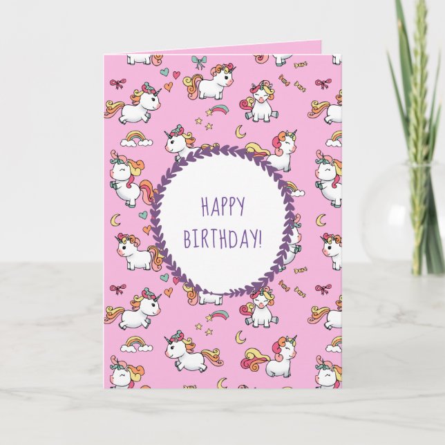 Cute pastel unicorn pattern birthday card (Front)