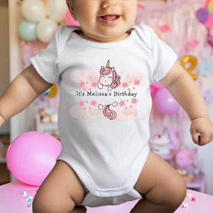 Cute Pastel Unicorn & Rainbow Birthday Party Baby Bodysuit