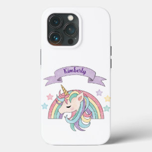 Cute Pastel Unicorn & Sparkly Rainbow Custom Name iPhone 13 Pro Case