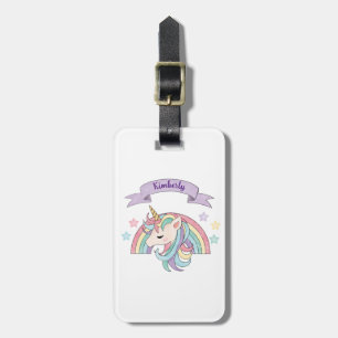 Cute Pastel Unicorn & Sparkly Rainbow Custom Name Luggage Tag