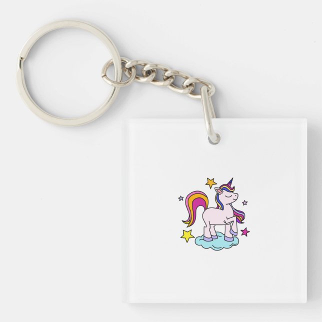 Cute Pastel Unicorn T-Shirt for Kids Key Ring (Front)
