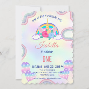 Cute pastel Unicorns Rainbow Birthday Party Invitation