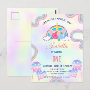 Cute pastel Unicorns Rainbow Birthday Party Postcard