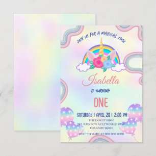 Cute pastel Unicorns Rainbow Birthday Party Thank You Card
