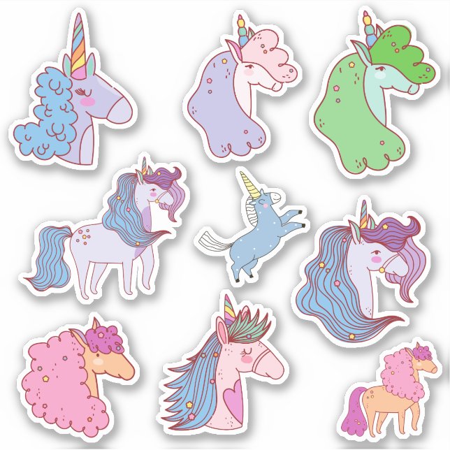 Cute pastel unicorns sticker pack (Front)
